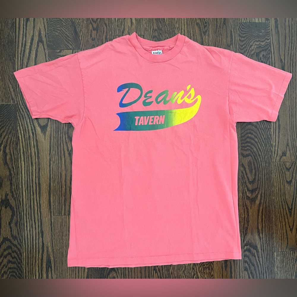 Vintage Late 80s Single Stitch Deans Tavern Pride Salmon Peach Shirt USA XL